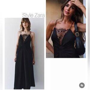 Zara maxi silky dress with lace and sequin details